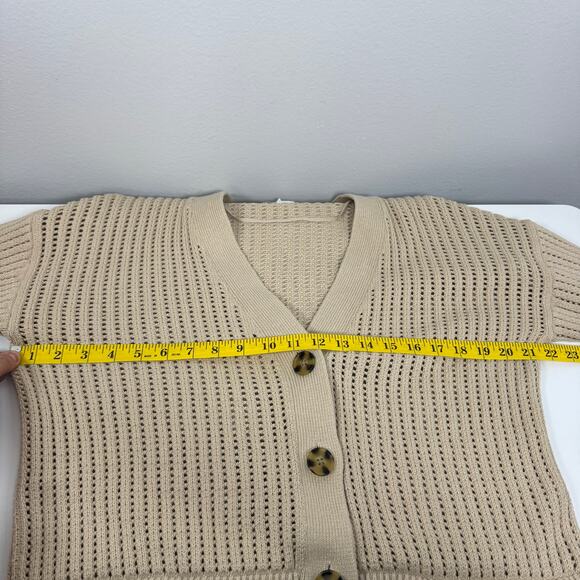 GAP Women's Open Knit Cardigan V-Neck Button Down Large Tan Beach Summer - Picture 9 of 10
